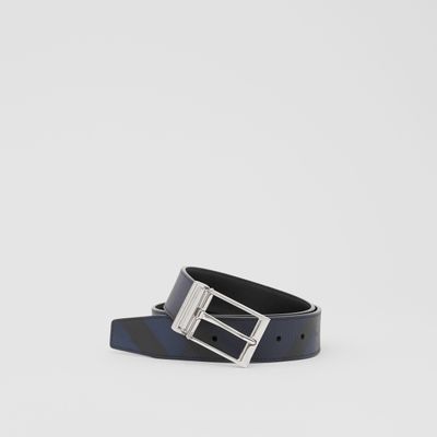 Reversible London Check and Leather Belt Navy/black - Men | Burberry® Official