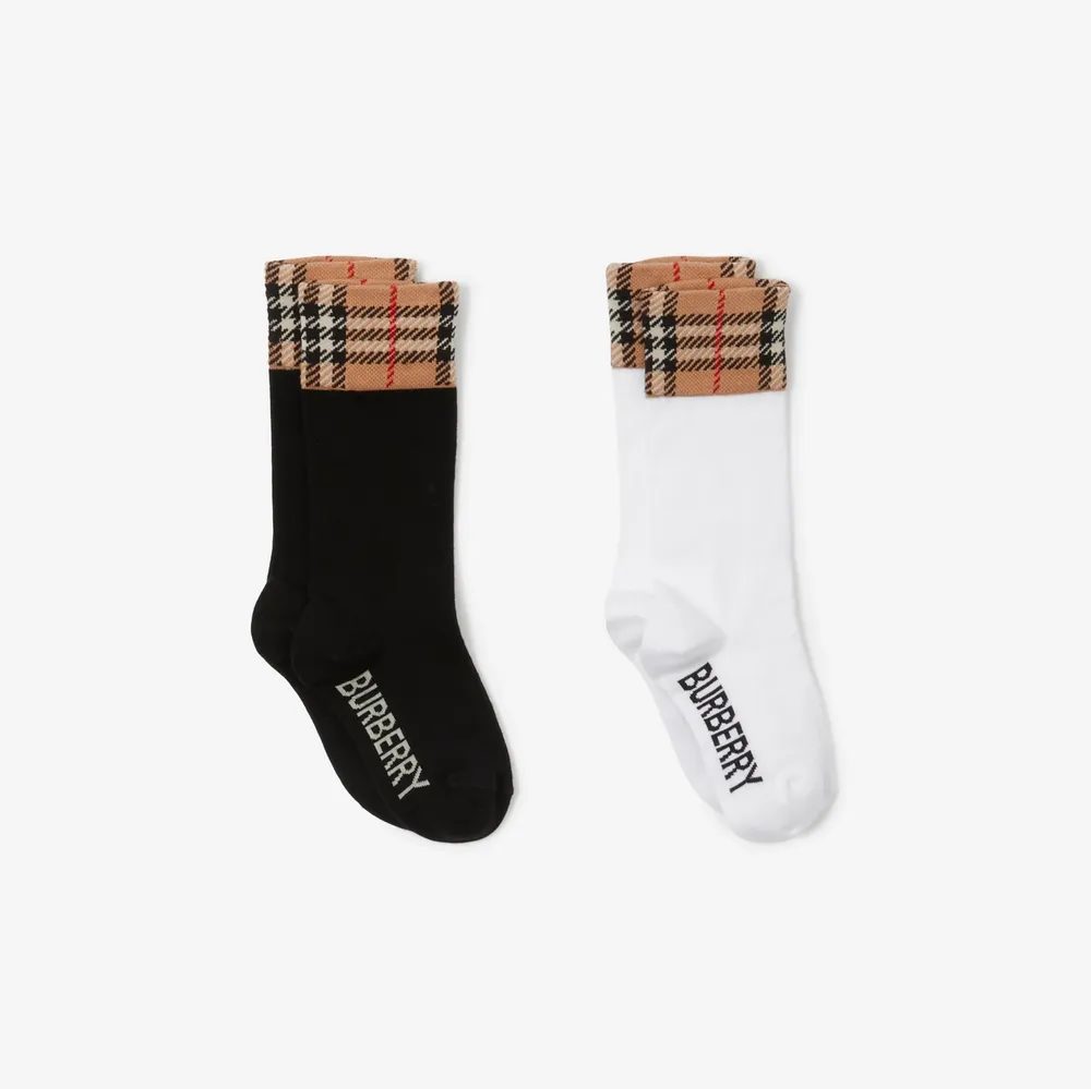 Burberry Check Panel Cotton Blend Socks Set in Black/white - Children, Burberry® Official