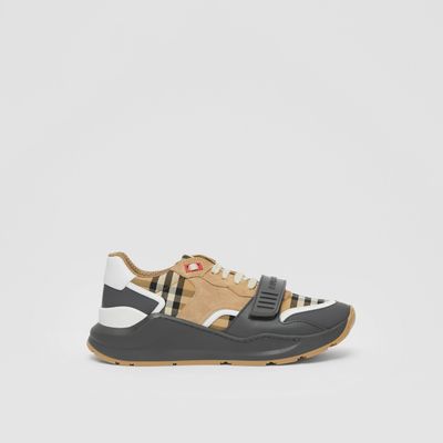 Vintage Check, Suede and Leather Sneakers Grey/archive Beige - Women | Burberry® Official