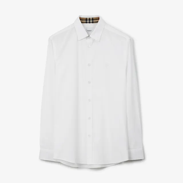 Slim Fit Monogram Motif Stretch Cotton Poplin Shirt White - Men | Burberry® Official