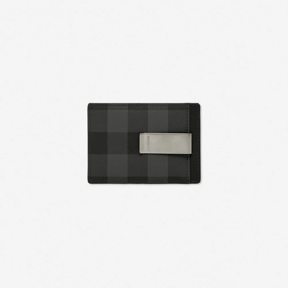 Check Money Clip Card Case in Charcoal grey - Men, Canvas | Burberry® Official
