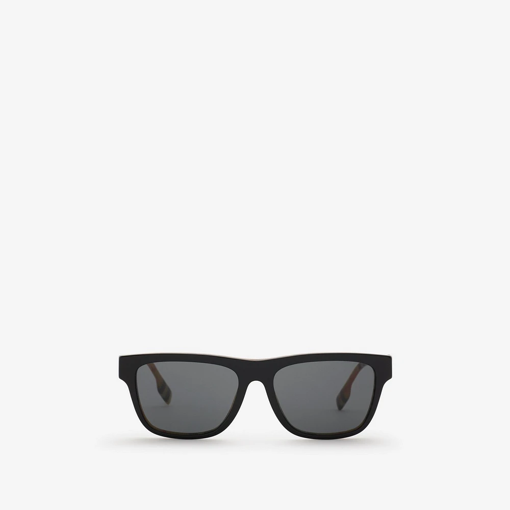 Check Rectangular Sunglasses in Black/beige Grey - Men | Burberry® Official