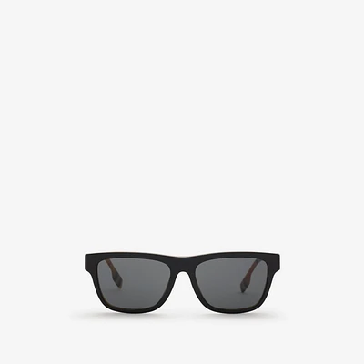 Check Rectangular Sunglasses in Black/beige - Men | Burberry® Official