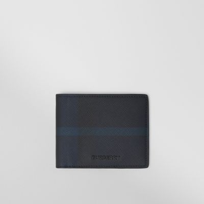 Exaggerated Check Slim Bifold Wallet in Dark Charcoal Blue - Men | Burberry® Official