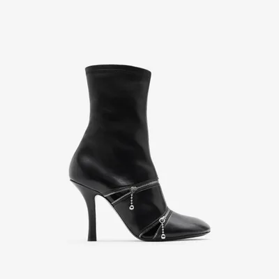 Leather Peep Boots in Black - Women | Burberry® Official