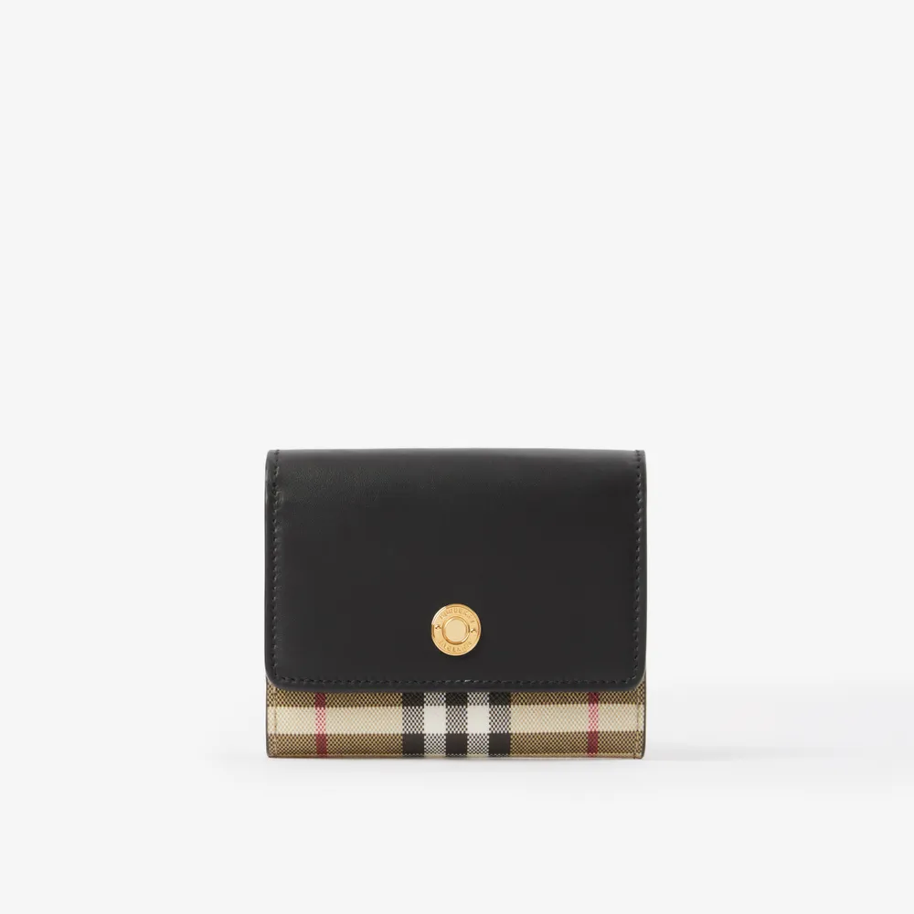 Check and Leather Small Folding Wallet in Archive Beige - Women | Burberry®  Official