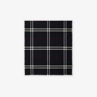 Wide Check Wool Scarf in Ink | Burberry® Official