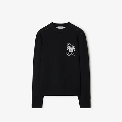 Mirrored Horse Wool Blend Sweater in Black - Women, Nylon | Burberry® Official
