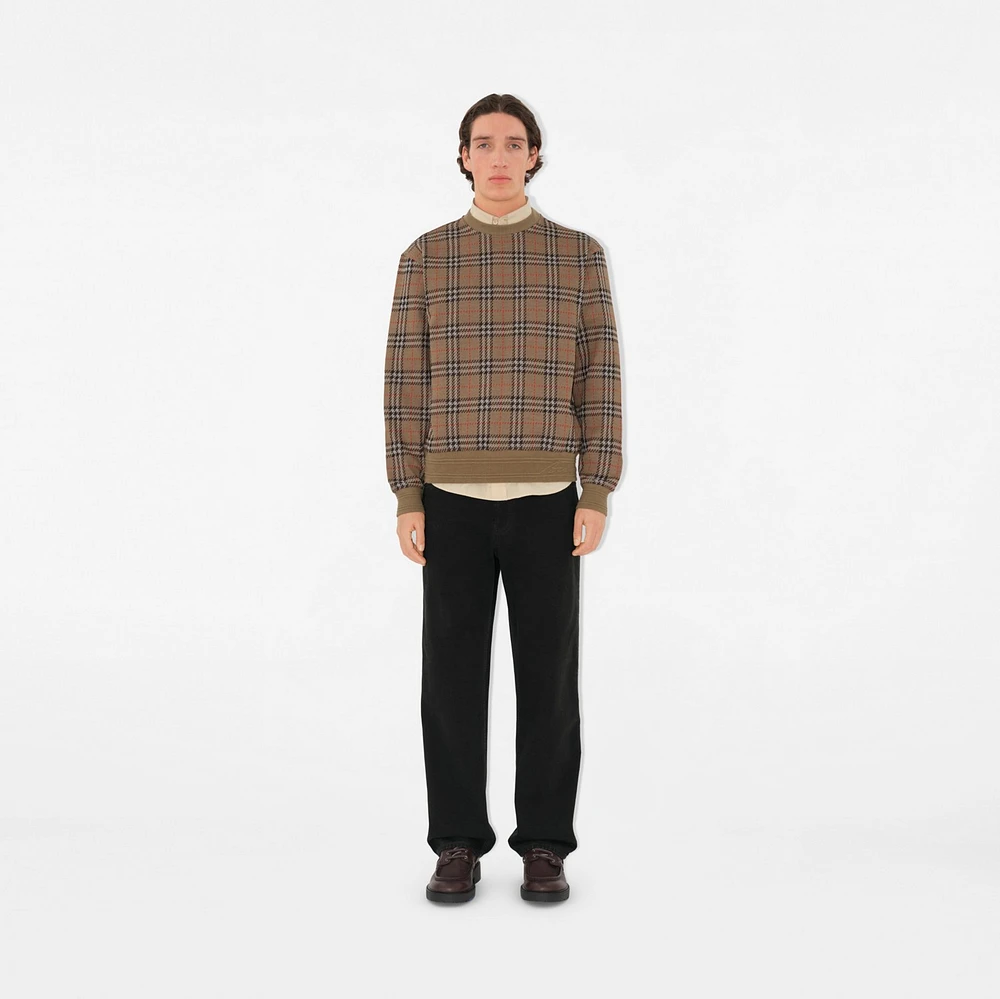 Check Cotton Blend Sweater in Nut - Men | Burberry® Official