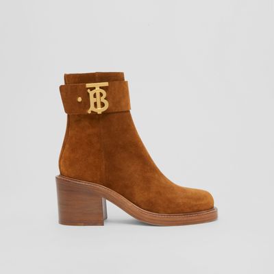 Monogram Motif Suede Block-heel Boots Chocolate - Women | Burberry® Official