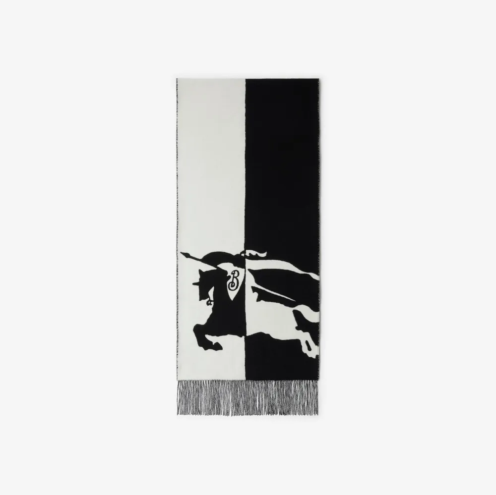 Burberry EKD Wool Cashmere Scarf in Black/white, Burberry® Official