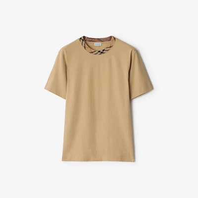 Check Trim Cotton T-shirt in Flax beige - Men | Burberry® Official