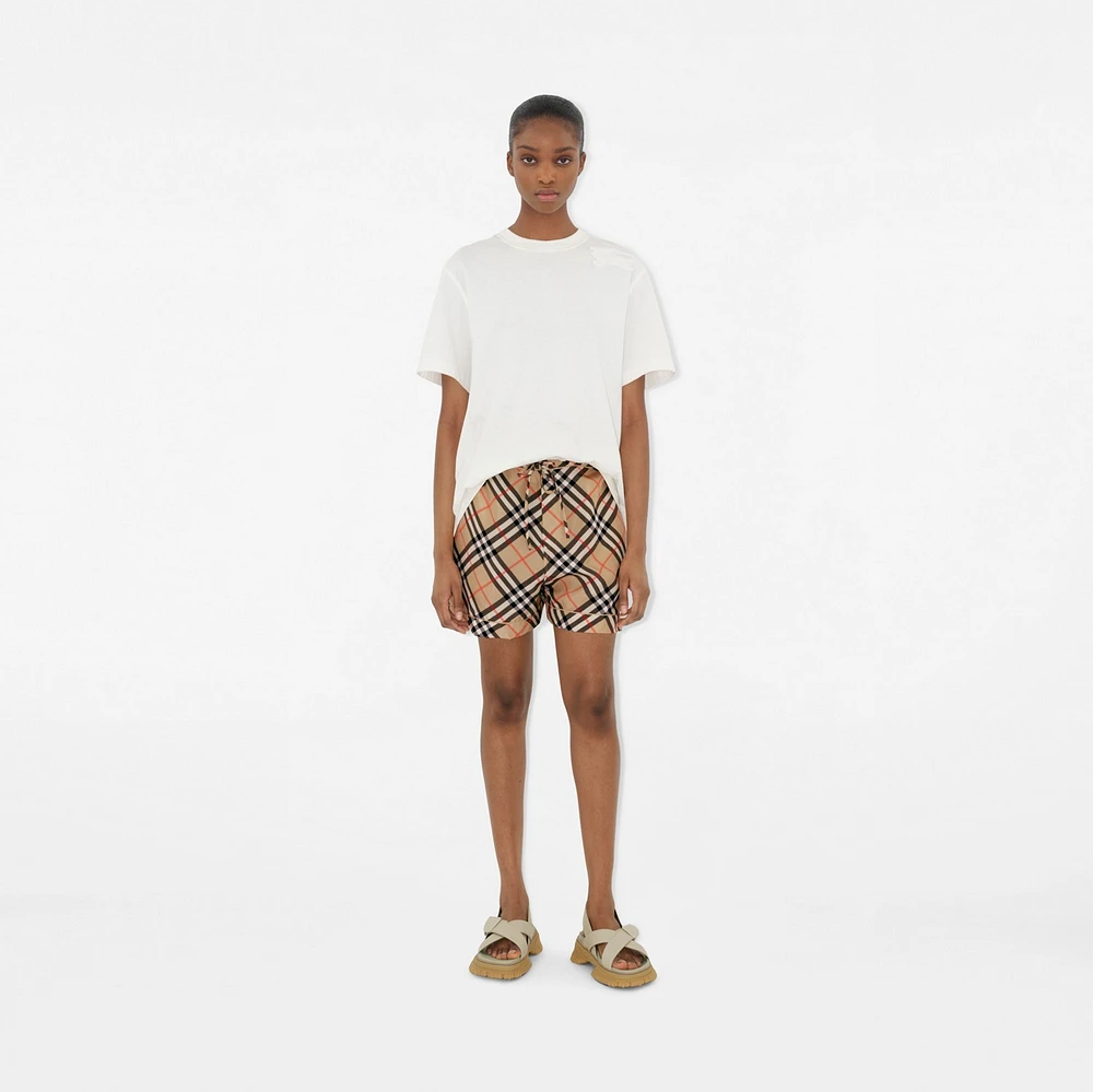 Check Silk Pyjama Shorts in Sand - Women | Burberry® Official