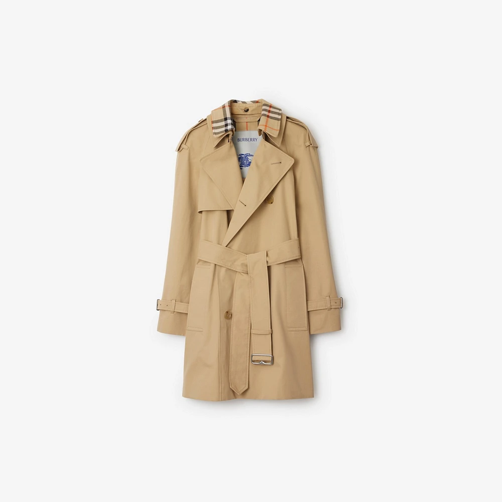 Short Detachable Collar Gabardine Trench Coat in Flax - Women, Cotton | Burberry® Official