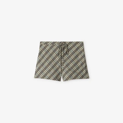 Check Cotton Pyjama Shorts in Husk - Women | Burberry® Official