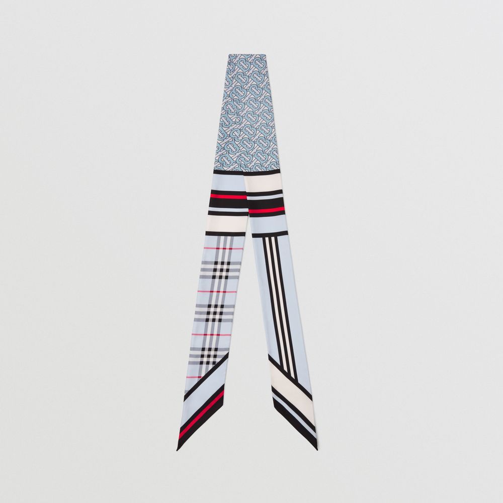 Montage Print Silk Skinny Scarf in Pale Blue - Women | Burberry® Official
