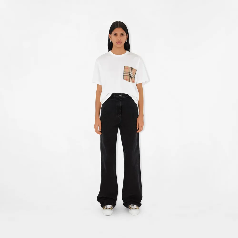 Check Pocket Cotton T-shirt in White - Women | Burberry® Official