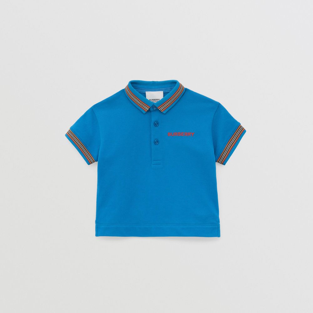 Icon Stripe Detail Cotton Piqué Polo Shirt Canvas Blue - Children | Burberry® Official