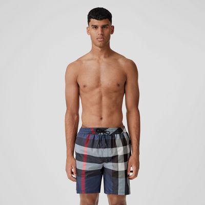 Exaggerated Check Drawcord Swim Shorts Carbon Blue - Men | Burberry® Official