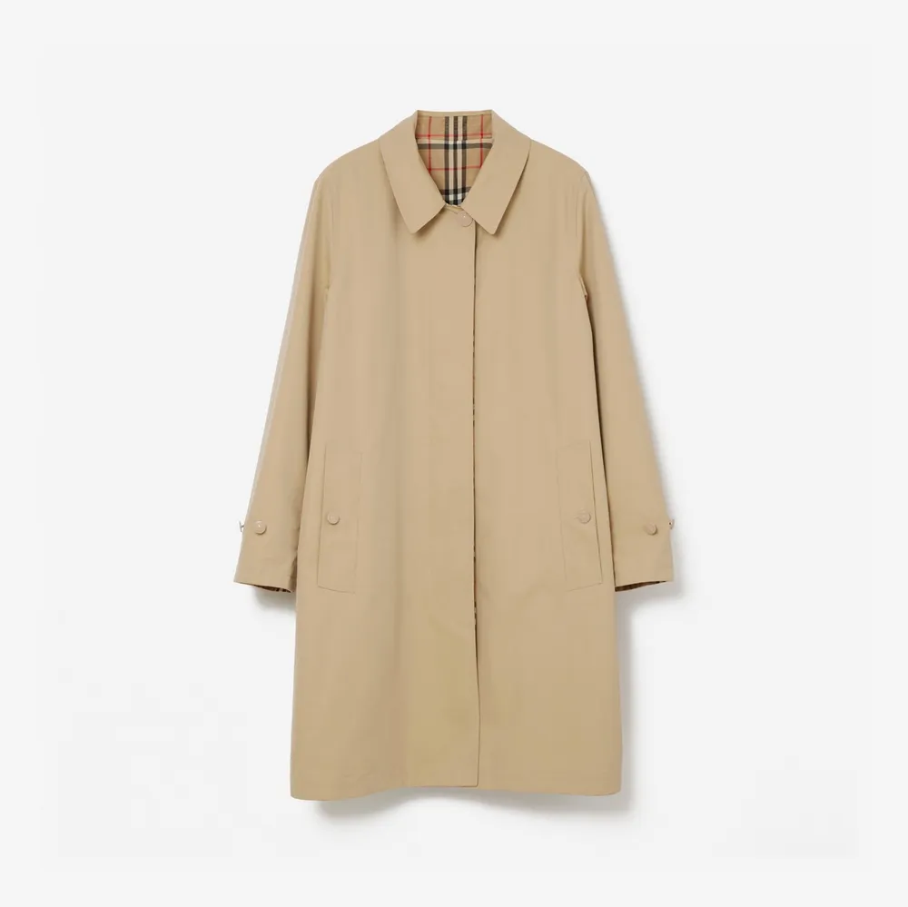 Mid-length Reversible Gabardine Car Coat in Honey - Women, Cotton Gabardine | Burberry® Official