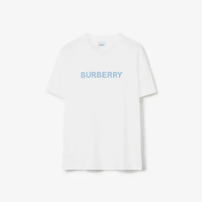 Logo Cotton T-shirt in White/blue - Women | Burberry® Official