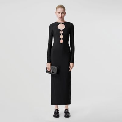 Chain-link Detail Cut-out Stretch Jersey Dress Black - Women | Burberry® Official