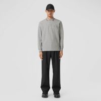 Long-sleeve Icon Stripe Collar Cotton Polo Shirt Pale Grey Melange - Men | Burberry® Official