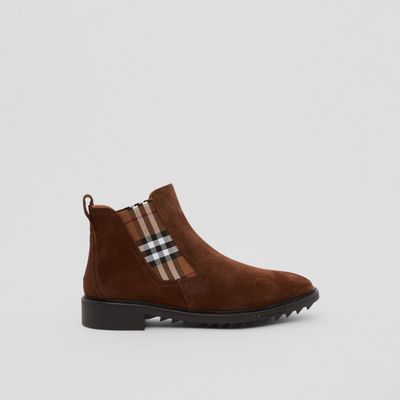Vintage Check Detail Suede Chelsea Boots Brown - Men | Burberry® Official