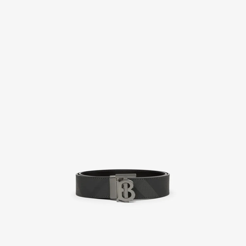 Check and Leather Reversible TB Belt in Charcoal/graphite - Men | Burberry®  Official