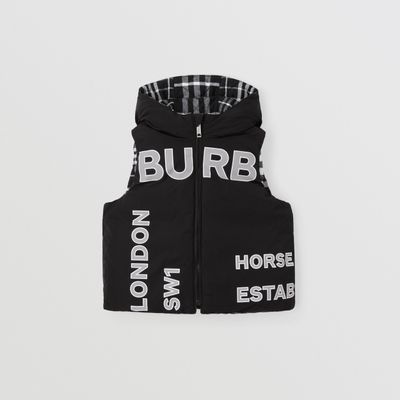 Reversible Horseferry Print Down-filled Gilet Black | Burberry® Official