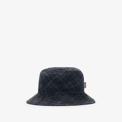 Check Denim Bucket Hat in Indigo - Men | Burberry® Official