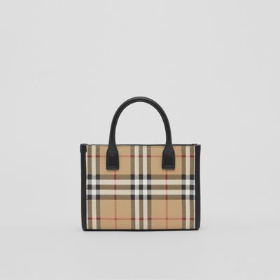 Vintage Check and Leather Mini Tote in Archive Beige - Men | Burberry® Official