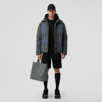 Packaway Hood Reversible Check Nylon Puffer Jacket Flint - Men | Burberry® Official