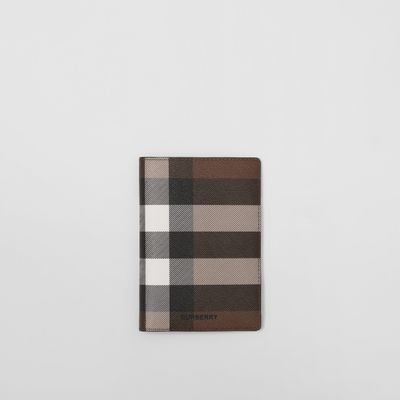 Check and Leather Passport Holder in Dark Birch Brown - Men | Burberry® Official