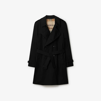 Mid-length Kensington Heritage Trench Coat in Black - Men, Cotton Gabardine | Burberry® Official