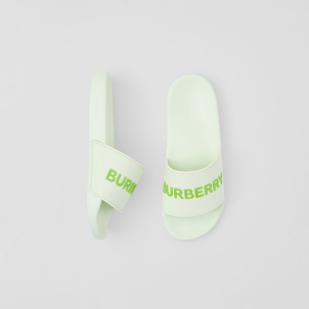Embossed Logo Slides Pistachio - Women | Burberry® Official