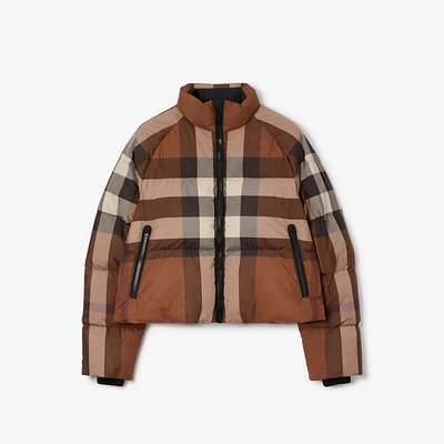 Check Cropped Puffer Jacket in Dark birch brown - Women | Burberry® Official