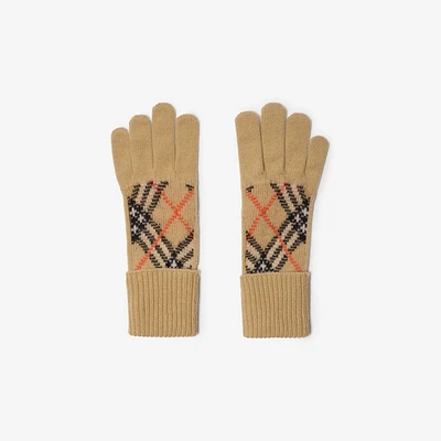Check Cashmere Blend Gloves in Sand - Men | Burberry® Official