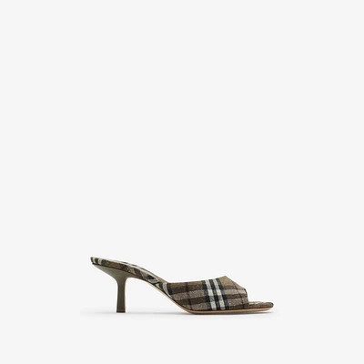 Check Linen Blend Mews Low Mules​ in Brush - Women | Burberry® Official