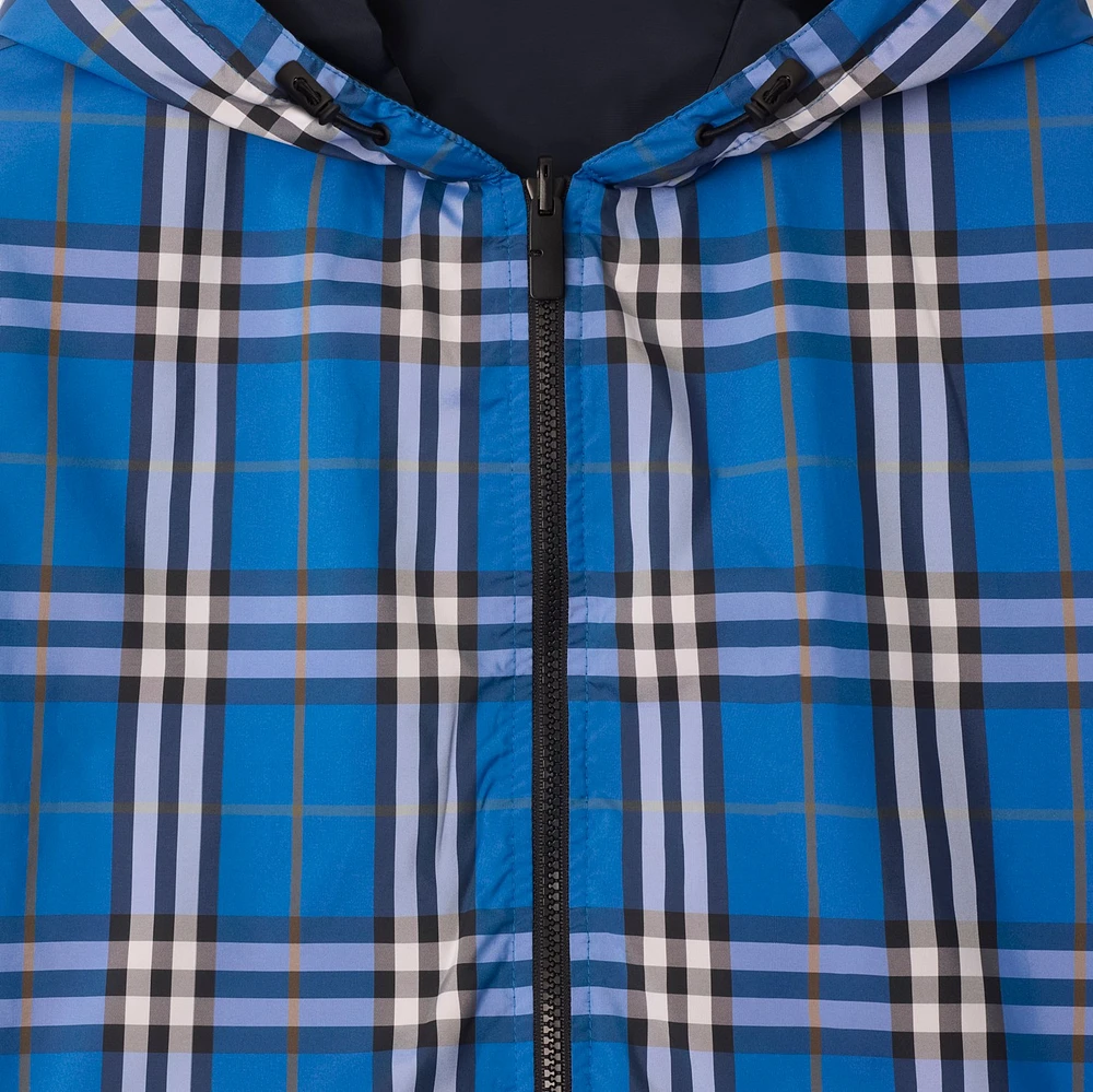 Reversible Check Hooded Jacket in Hyacinth blue - Men | Burberry® Official