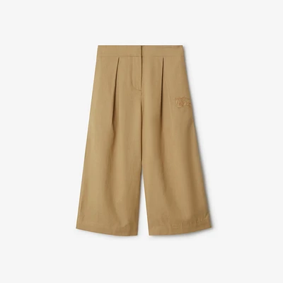 Pleated Cotton Blend Trousers in Sand | Burberry® Official