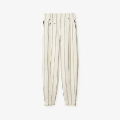 Striped Silk Blend Tailored Trousers in Cream/black - Women | Burberry® Official