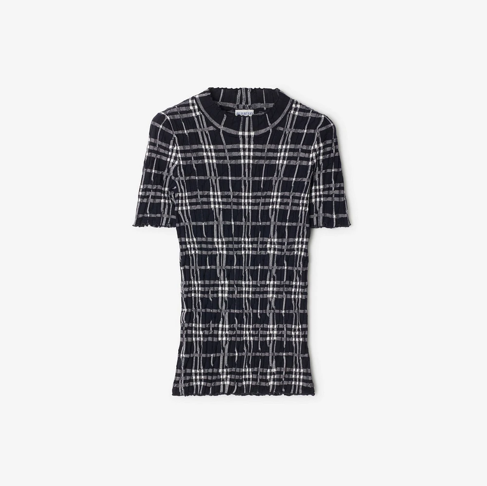 Check Wool Blend Top in Ink/chalk - Women | Burberry® Official