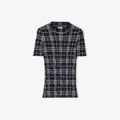 Check Wool Blend Top in Ink/chalk - Women | Burberry® Official