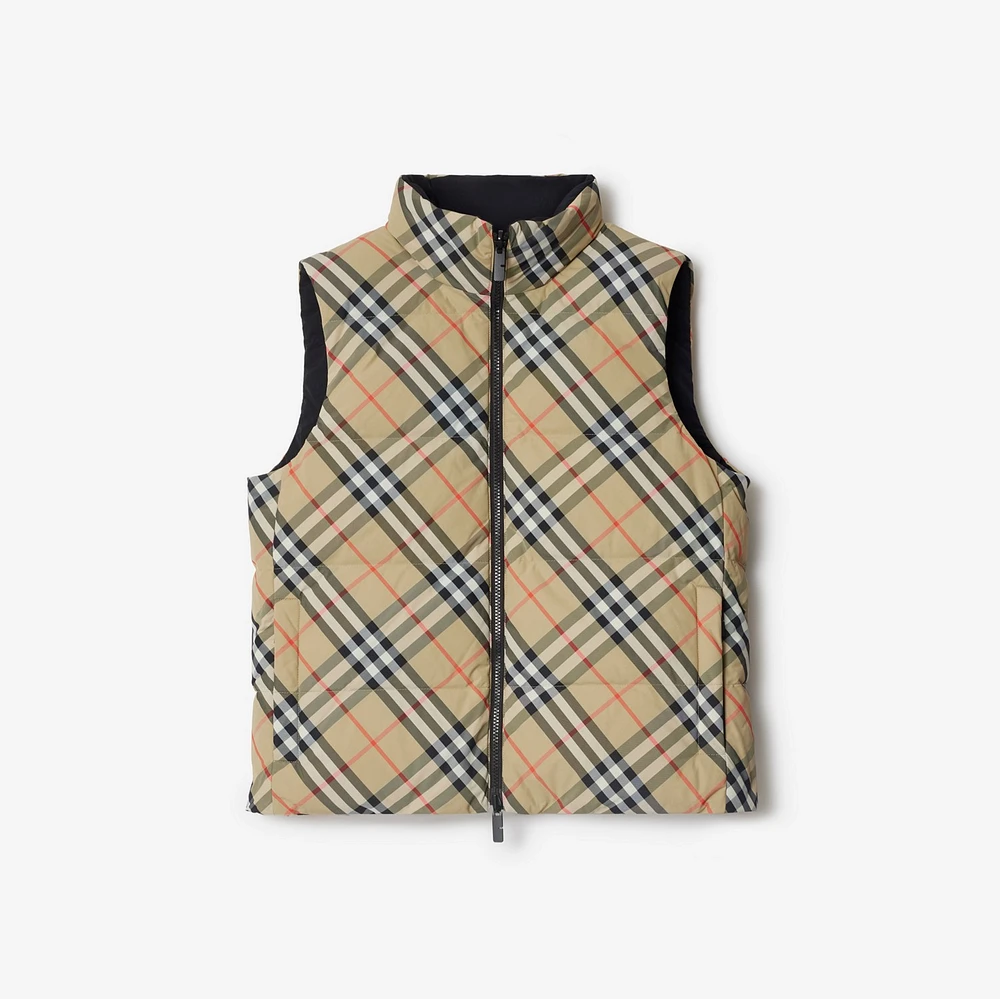 Reversible Check Nylon Puffer Gilet in Sand - Women | Burberry® Official