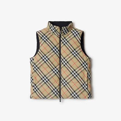 Reversible Check Nylon Puffer Gilet in Sand - Women | Burberry® Official