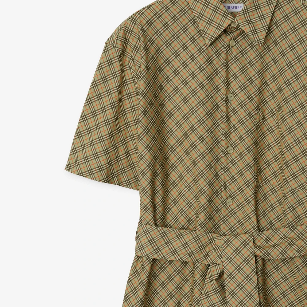 Check Cotton Shirt Dress in Light sage - Women | Burberry® Official