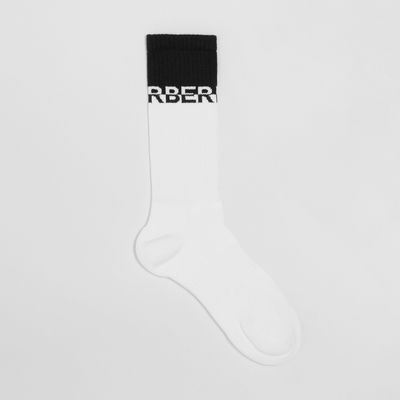 Logo Intarsia Technical Stretch Cotton Socks Black/white | Burberry® Official