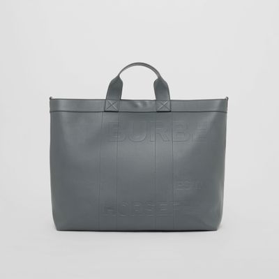 Horseferry Embossed Leather Tote in Dark Ash Grey - Men | Burberry® Official