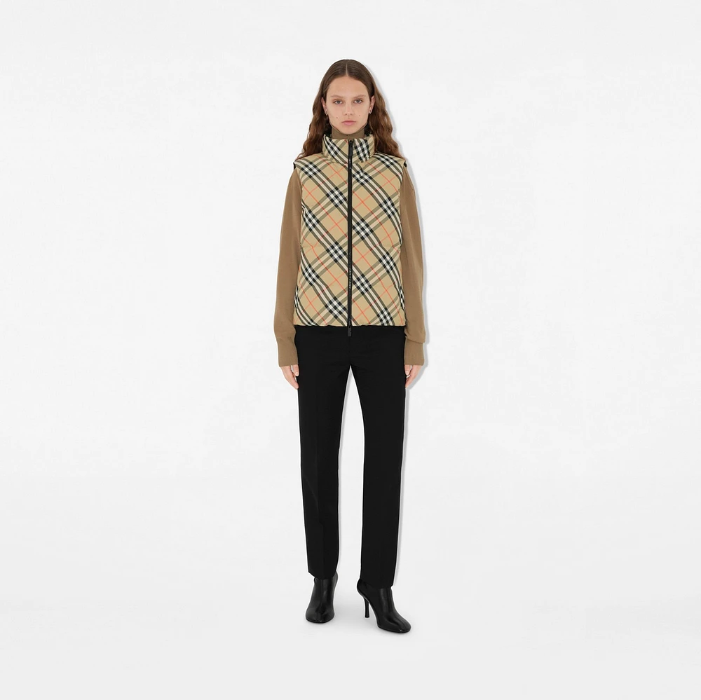 Reversible Check Nylon Puffer Gilet in Sand - Women | Burberry® Official